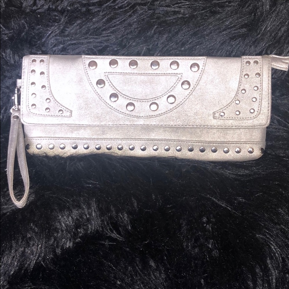 Sachi Silver Studded Wristlet Clutch